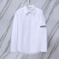 White single sleeve red, white and blue striped ribbon Oxford long sleeve shirt