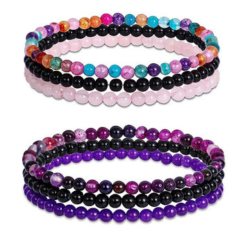 4mm Natural Rose Quartz Bracelet Bracelet for Women Retro Simple Elastic Rope Set Combination Hand Jewelry Bracelet Hot Style