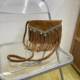 2024 New Vintage Ethnic Style Travel Photographed Brown Suede Tassel Oblique Bag Mobile Phone Bag All-match Shoulder Bag