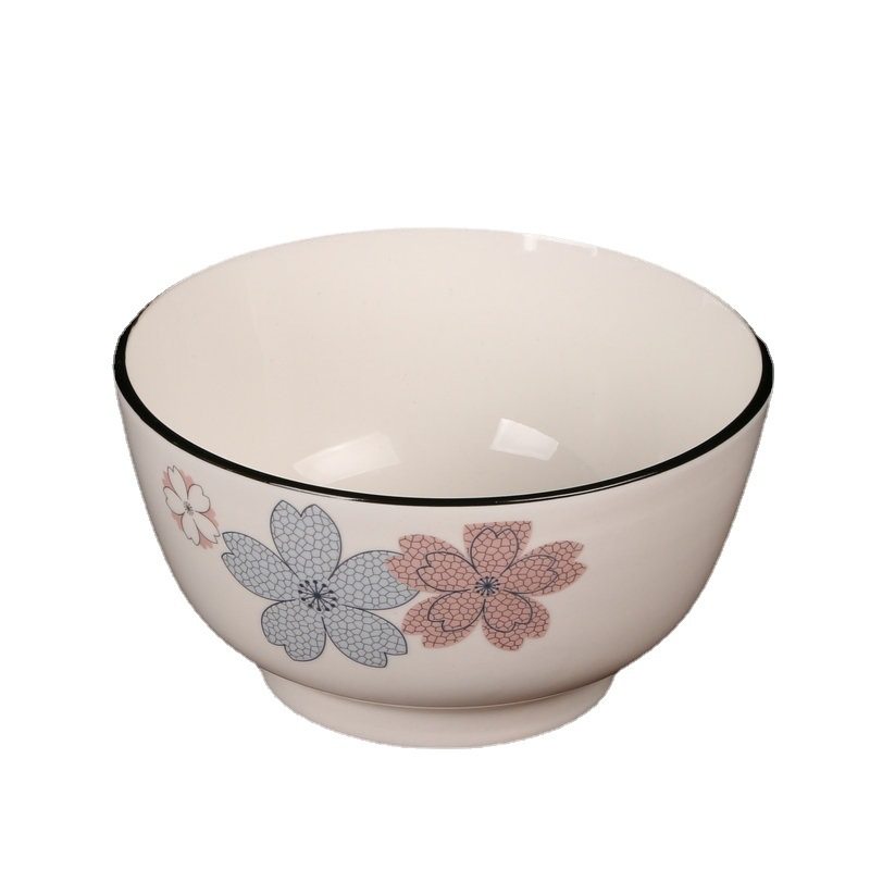 Chinese Style Simple Small Bowl Ceramic Rice Bowl Noodle Bowl Tableware Ceramic Household Printed Salah Bowl Straight Mouth Bowl Soup Bowl