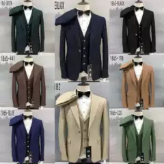 Men's Cross-border Business Suit Set 3-Piece Solid Color Formal Suit for Work Wedding Groom Groomsman Host