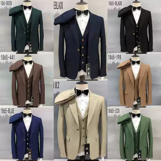 Men's Cross-border Business Suit Set 3-Piece Solid Color Formal Suit for Work Wedding Groom Groomsman Host