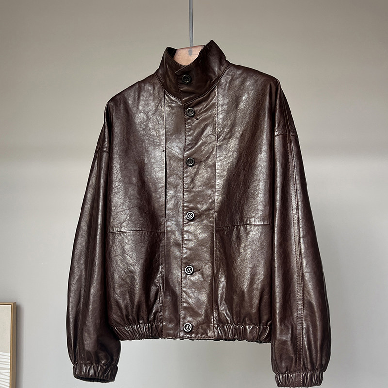 Áo Khoác Bomber Nữ Da Cừu Thật Màu Nâu, Đen