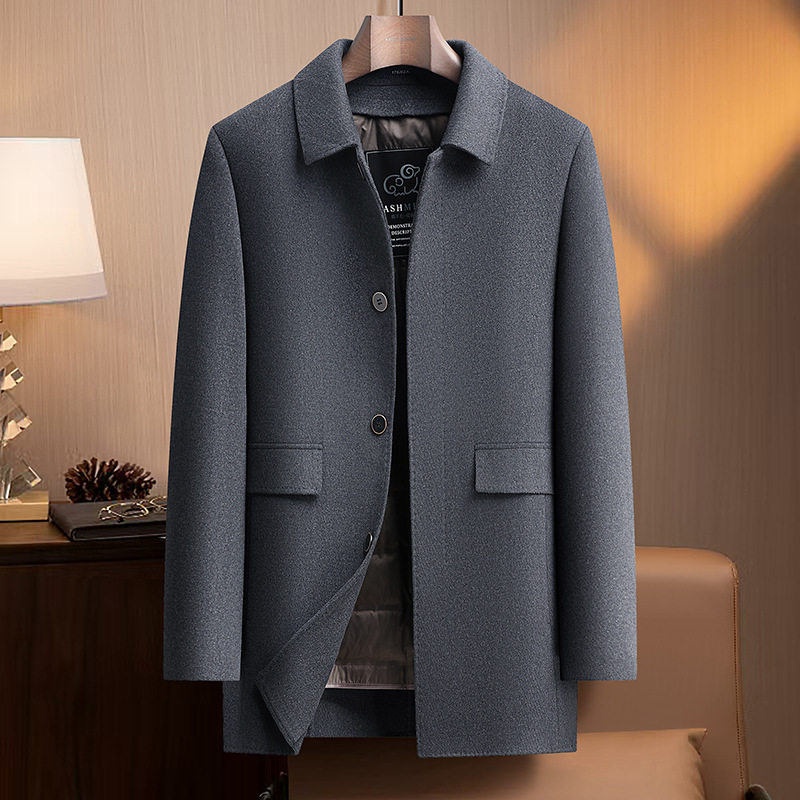 Áo Khoác Dạ Nam Lông Vũ Lót Trong Tháo Rời Phong Cách Business Casual Màu Xám