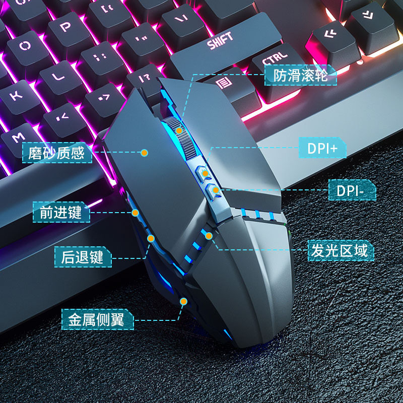 Wired Luminous Keyboard, Mouse, Headphone Set, Elevated Mechanical Feel, Desktop Computer Notebook Punk Keycaps