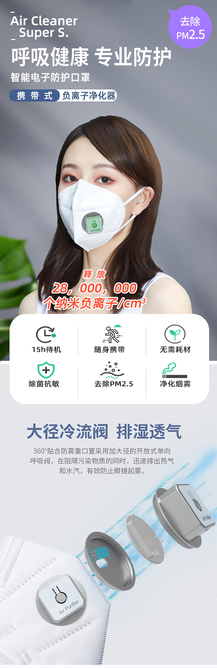 负离子空气净化器车载家用办公室客厅除甲醛雾霾二手烟净化器口罩