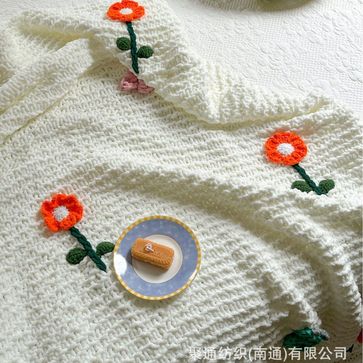 Purely Handmade Heavy-Duty Stick Needlework Blanket, Thick Wool Blanket, B&B Style Stereo Flower Blanket, Ice Velvet Blanket
