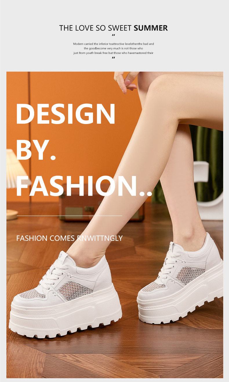 Giày sneaker nữ chunky đế dày trắng platform họa tiết đính đá — Trắng, Bạc chi tiết 12