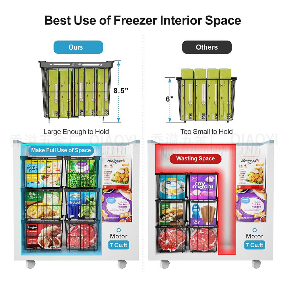 New Kitchen Freezer Storage Basket Adjustable Size Refrigerator Food Storage Basket Partition Basket Classification Storage Basket