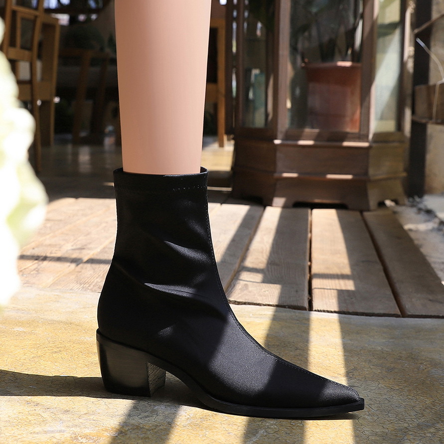 (Mới) Mã L0191 Giá 810K: Boot Cổ Thấp Nữ Huryan Sexy Gợi Cảm Sexy Mũi Nhọn Gót Vuông Phong Cách Âu Mỹ Giày Dép Nữ Chất Liệu G03 Sản Phẩm Mới, (Miễn Phí Vận Chuyển Toàn Quốc).