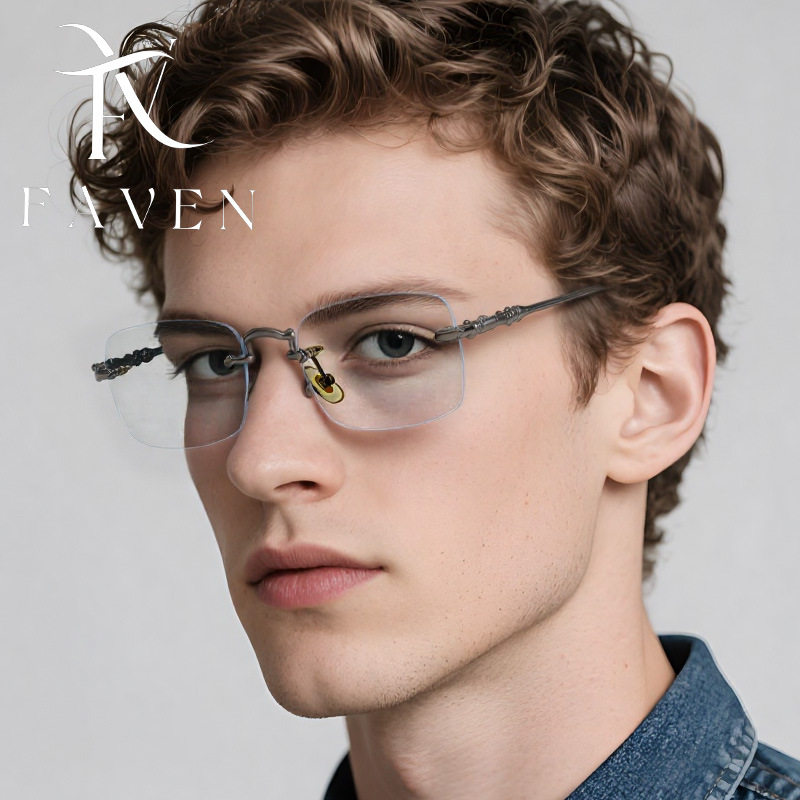 Cross-Border Gm Same Style Rimless Glasses for Men, Trendy Myopia Frames for Women, Plain Metal Square Anti-Blue Light Flat Glasses