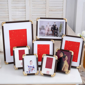 New Chinoiserie Imitation Copper Corner Photo Frame Photo Mounting Frame Rounded Corner Ornaments Creative DIY Desktop Decoration Table Ornaments