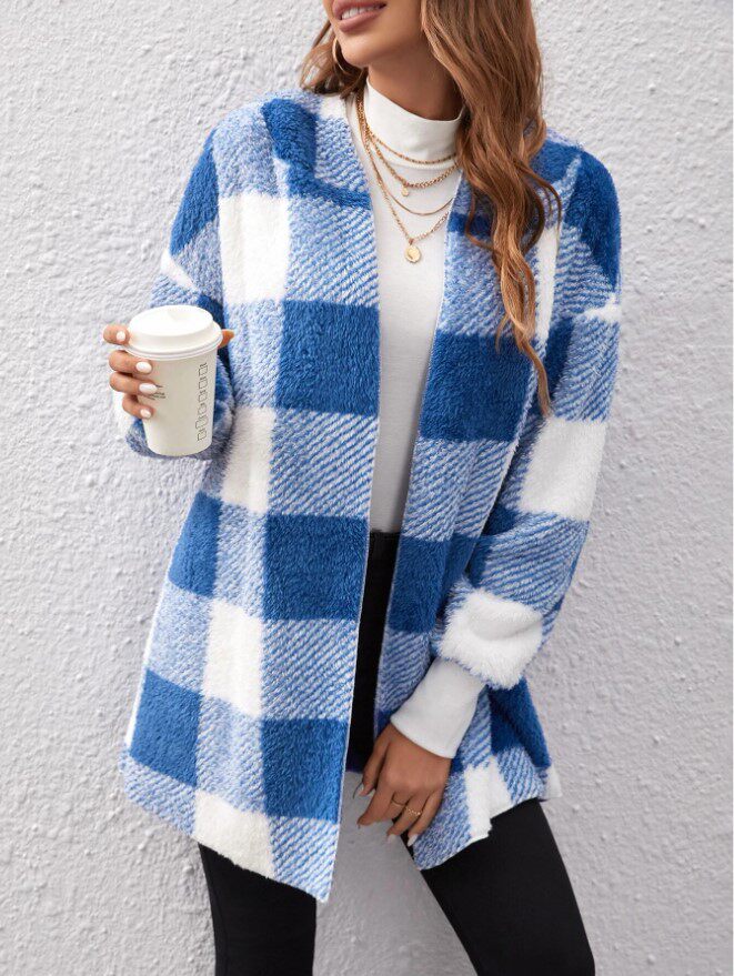 Loose Fit Plaid Cardigan Cozy Knit Fashionable Design Perfect for Fall Wholesale Available fast shipping