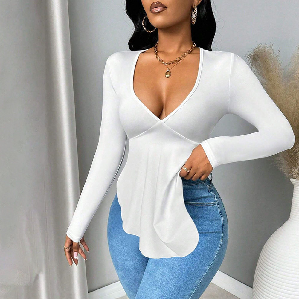 Womens Long Sleeve V Neck T Shirt Sexy Backless Design Slim Fit Elegant Style Spring Summer Collection Wholesale