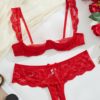 European and American Valentine's Day Hot-Selling Sexy Lace Crotchless Sweet and Pure Girl Hollow-Out Bra Lingerie Set