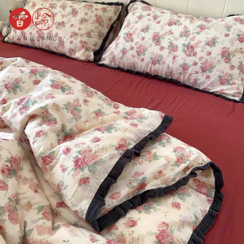 French-Style All-Cotton Double-Layer Gauze Ruffle Four-Piece Set, Class a Maternal and Infant Pure Cotton Gauze Student Dormitory Three-Piece Set Wholesale