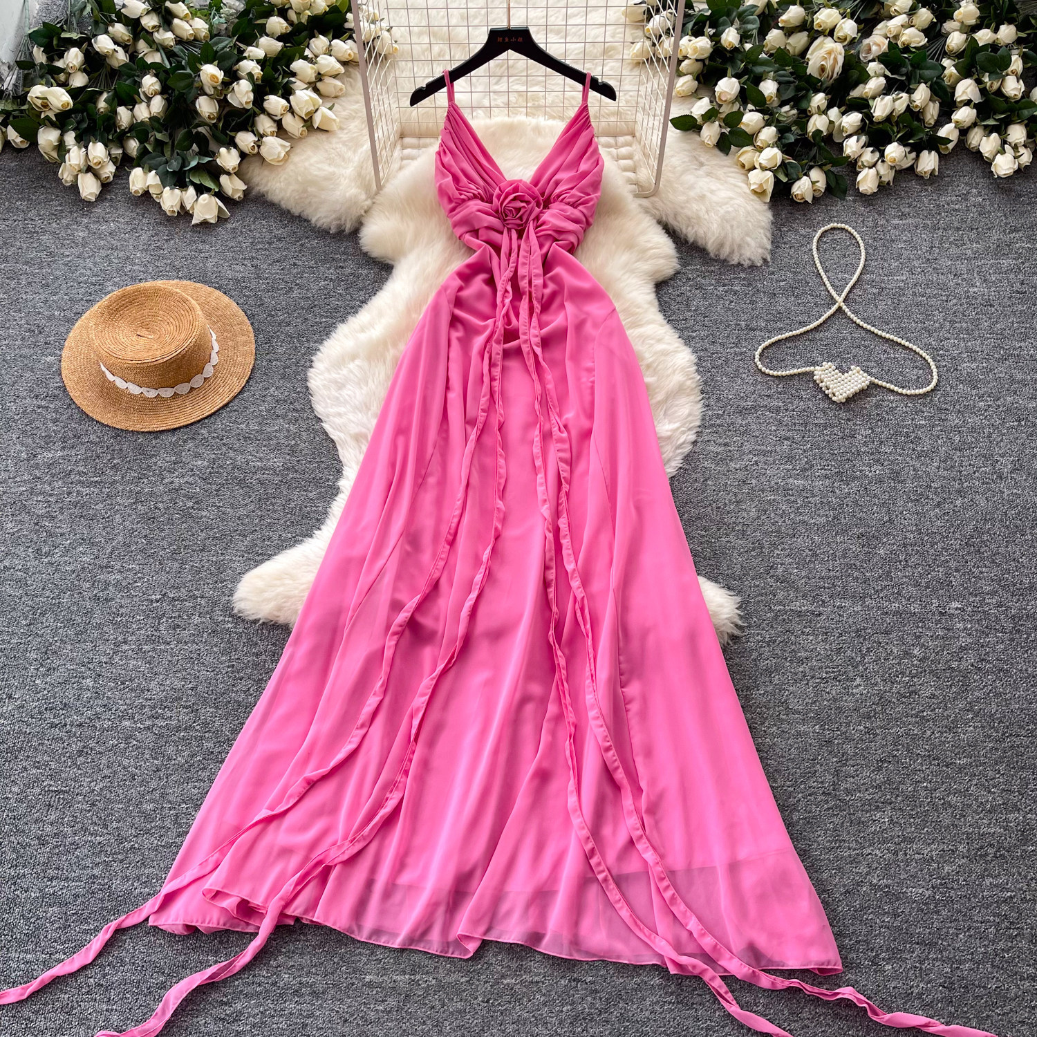 V Neck Sleeveless Backless Maxi Dress High Waist Slim Fit Summer Style Perfect for Vacations and Casual Outings