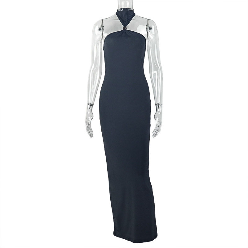Elegant Bodycon Dress Solid Color Halter Neck Curve Hugging Long Length Perfect for Evening Parties Wholesale