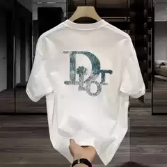2024 Summer New Flower Alphabet Printing Short-sleeved Men's Internet-famous Slim-fit T-shirt Breathable Top for Men