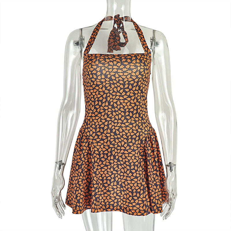 Ruffled Waist Floral A Line Dress Off Shoulder Backless Sleeveless Casual Summer Wear Wholesale Available