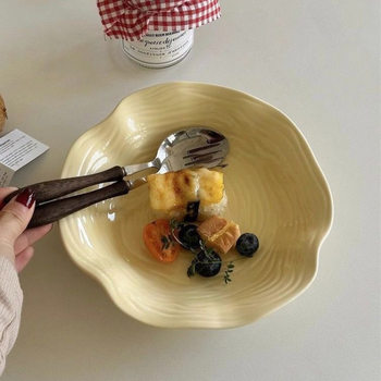 High-End Simple Dinner Plate Yellow Plate Ins High-Value Household Ceramic Fruit Salad Plate Pasta Deep Plate Dish Plate