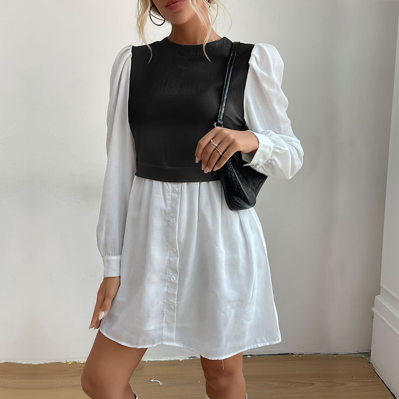 Color Block Long Sleeve Dress Round Neck Stylish Design Autumn Fashion Wholesale Available ready to ship