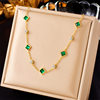 Niche High-End Fashion Gold-Plated Titanium Steel Square Emerald Inlaid Rhinestone Accessories Clavicle Chain Necklace Wholesale