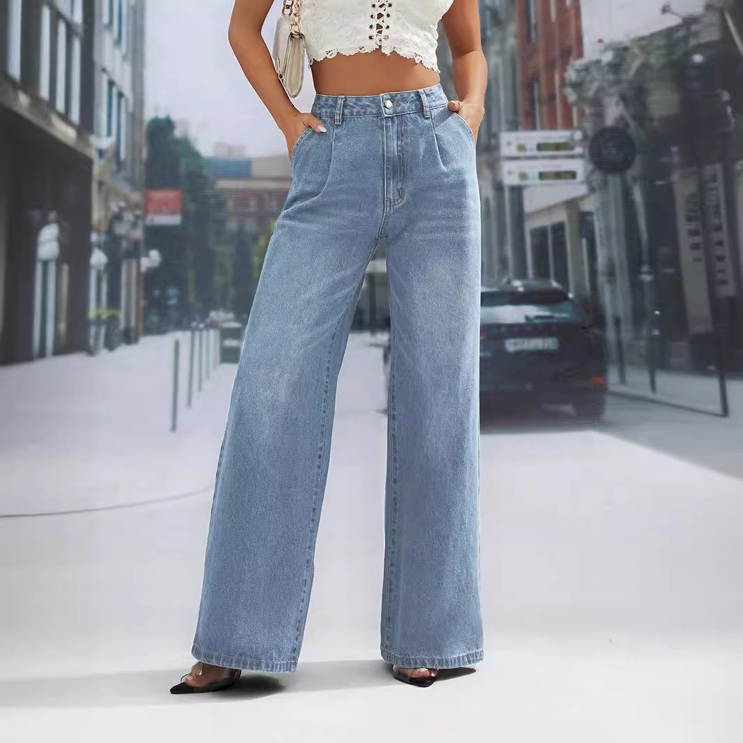 High Waisted Wide Leg Jeans Slim Fit Stylish Design Comfortable Fabric Casual Wear for Women Wholesale Available