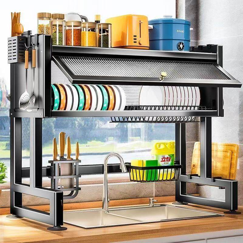 Storage Rack for Kitchen Sink, Dish Rack, Sink Cabinet, Multi-Functional Dust-Proof Cabinet Door, Dish Storage and Draining