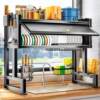 Storage Rack for Kitchen Sink, Dish Rack, Sink Cabinet, Multi-Functional Dust-Proof Cabinet Door, Dish Storage and Draining
