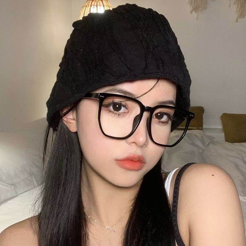 Street Style Korean Ultra-Light Versatile Glasses Frame Myopia Black Frame Flat Glasses for Women Without Makeup Oval Frame Men's Anti-Blue Light Glasses