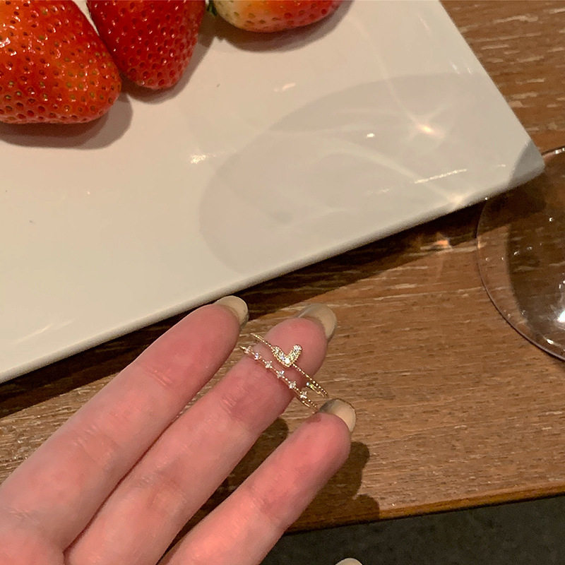 韩系精致锆石素圈戒指女开口可调节食指戒轻奢小众个性设计感指环