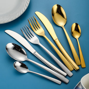 Cross-Border Curved Handle Stainless Steel Western Tableware Set Steak Knife, Fork and Spoon European Style Four-Piece Dessert Spoon Thickened Spoon