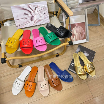 2024DG summer new hollow word with sandals and slippers women's electric embroidery letters outerwear fashion casual flat shoes women