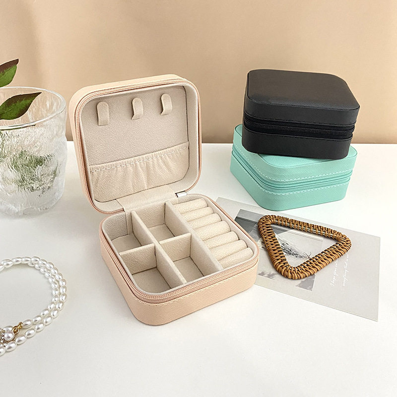Jewelry Storage Box Cross-Border Portable Zipper Bag Travel Jewelry Earrings Earrings Pu Jewelry Storage Box