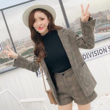 Fashion Plaid Suit Two-Piece Set 2020 Autumn and Winter Korean Style Women's Casual Slimming Look Shorts Suit for Women