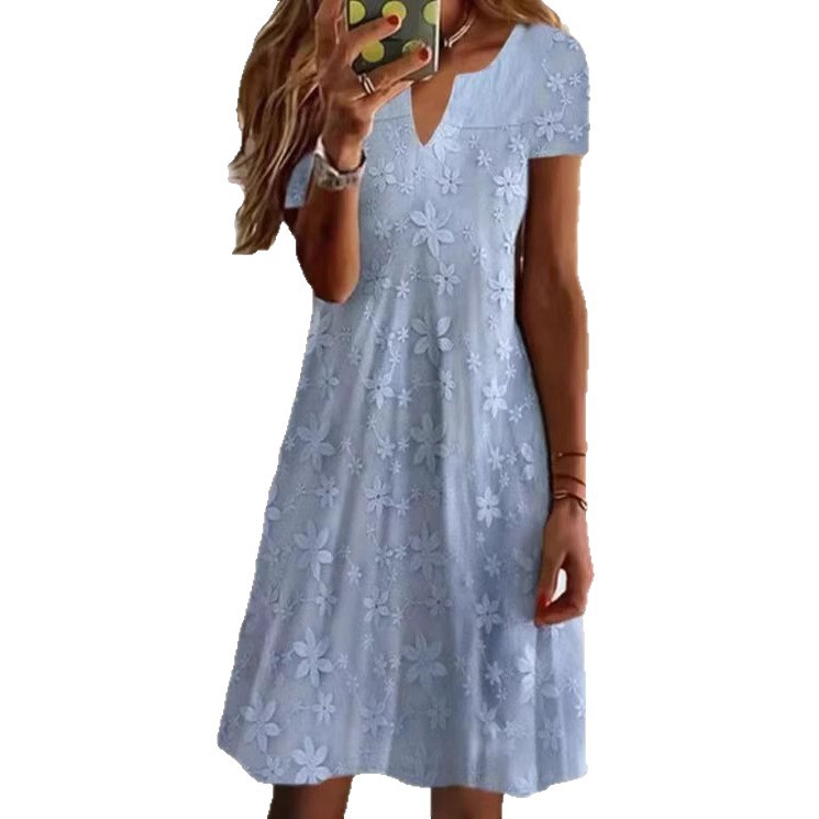 Elegant Solid Color V Neck Short Sleeve Dress Summer Collection Perfect for Casual and Formal Occasions Wholesale