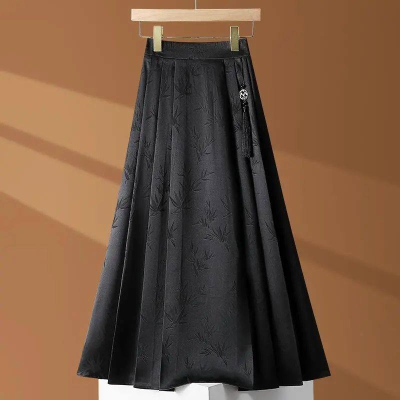 Chinese-Style Women's Skirt 2025 Summer New High-Waisted Slimming Jacquard A-Line Flared Versatile New Chinese-Style Mamian Skirt