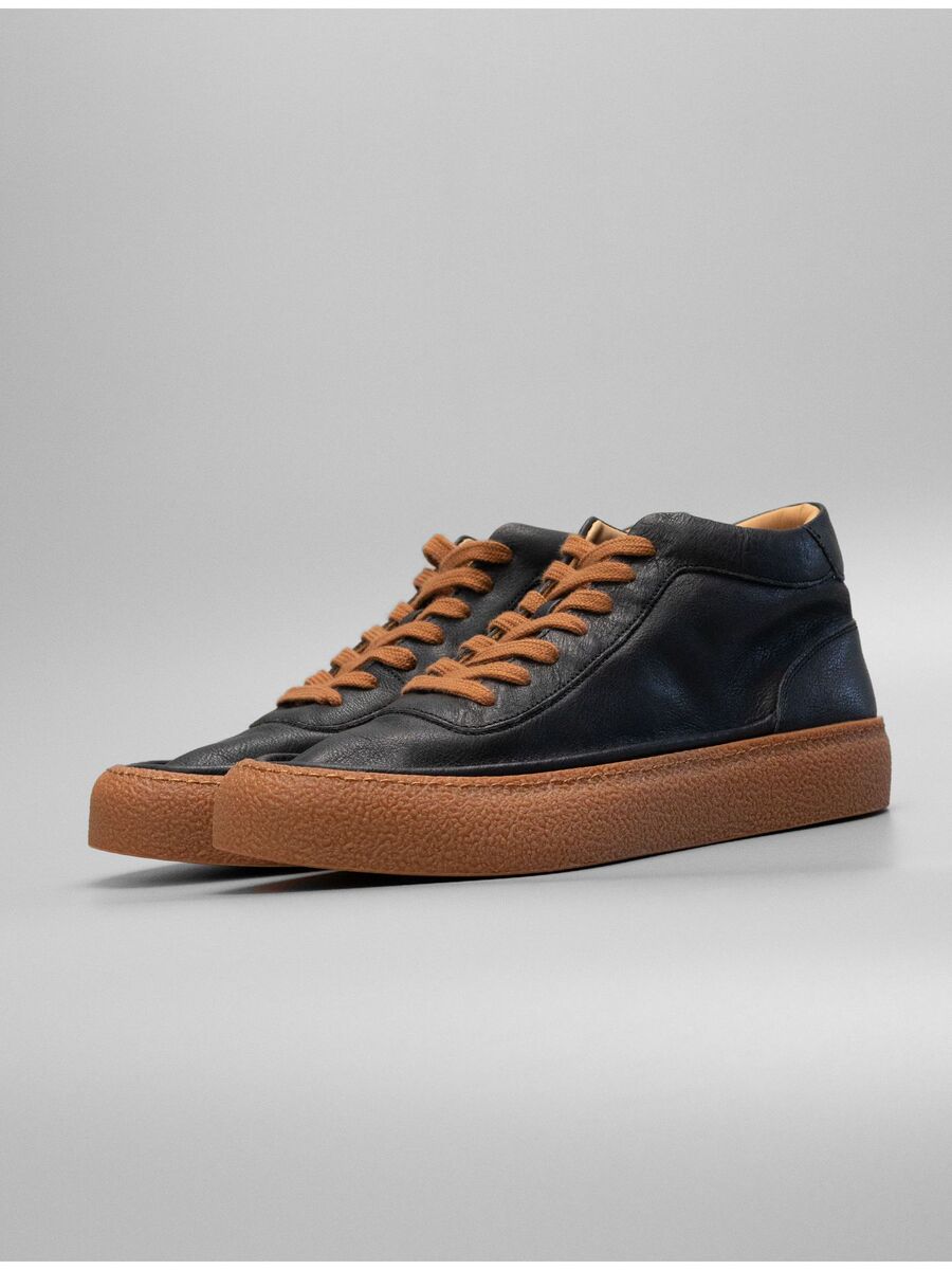 Giày sneaker nam da bò màu trơn phong cách retro — Màu đen