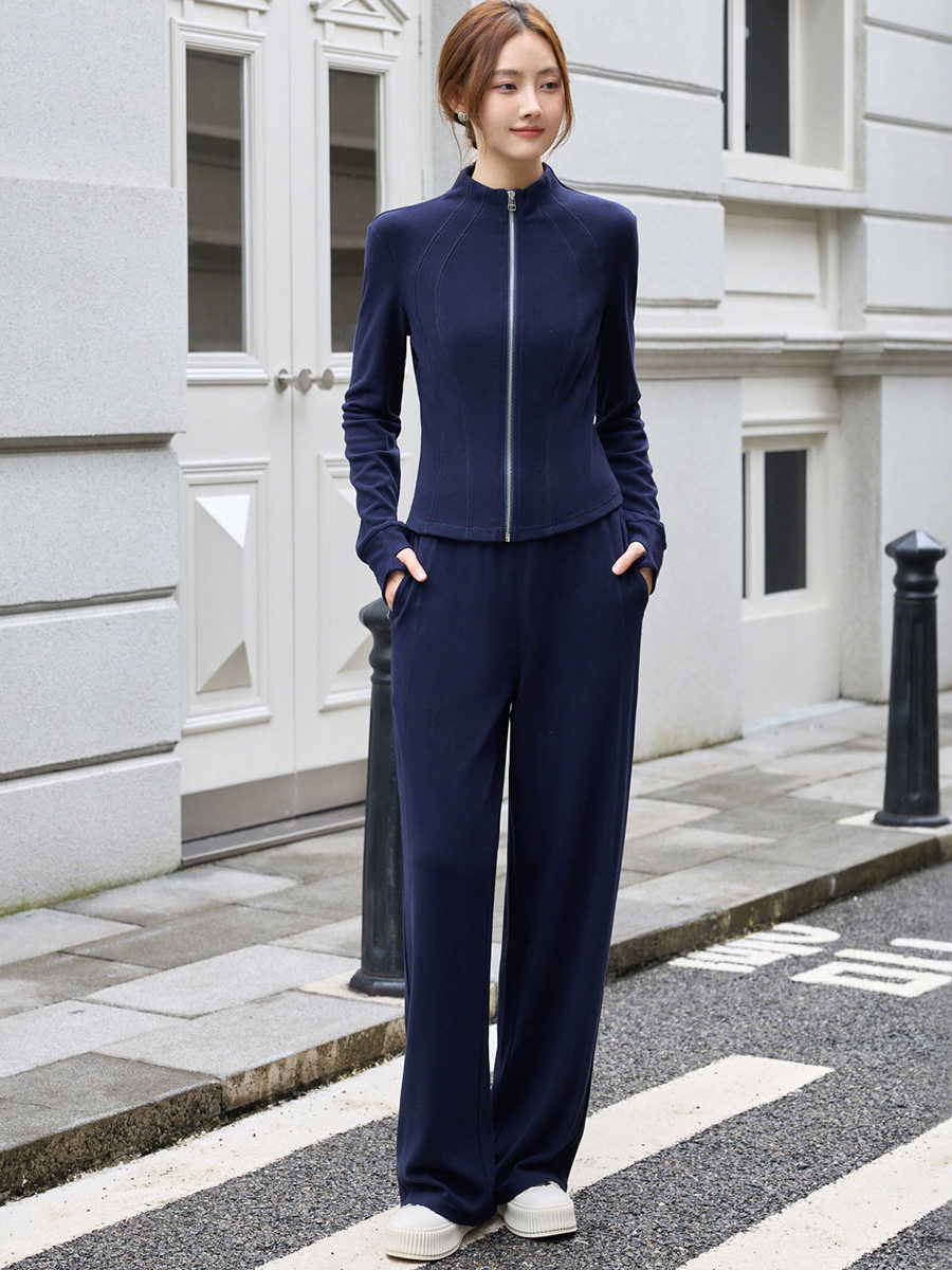 Trendy Fashion Women's Two-Piece Set 2025 Autumn New Deconstructed Slimming Jacket Wide-Leg Pants Sports Complete Set