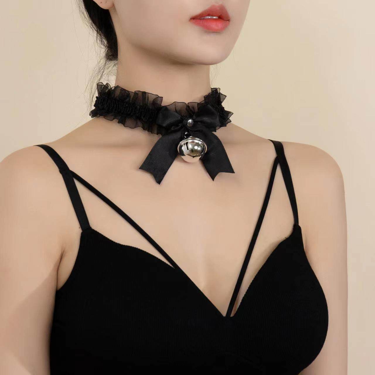 Bow Lace Bell Necklace choker Collarbone Neck Accessories Soft Girl Neck Strap cos Maid Collar