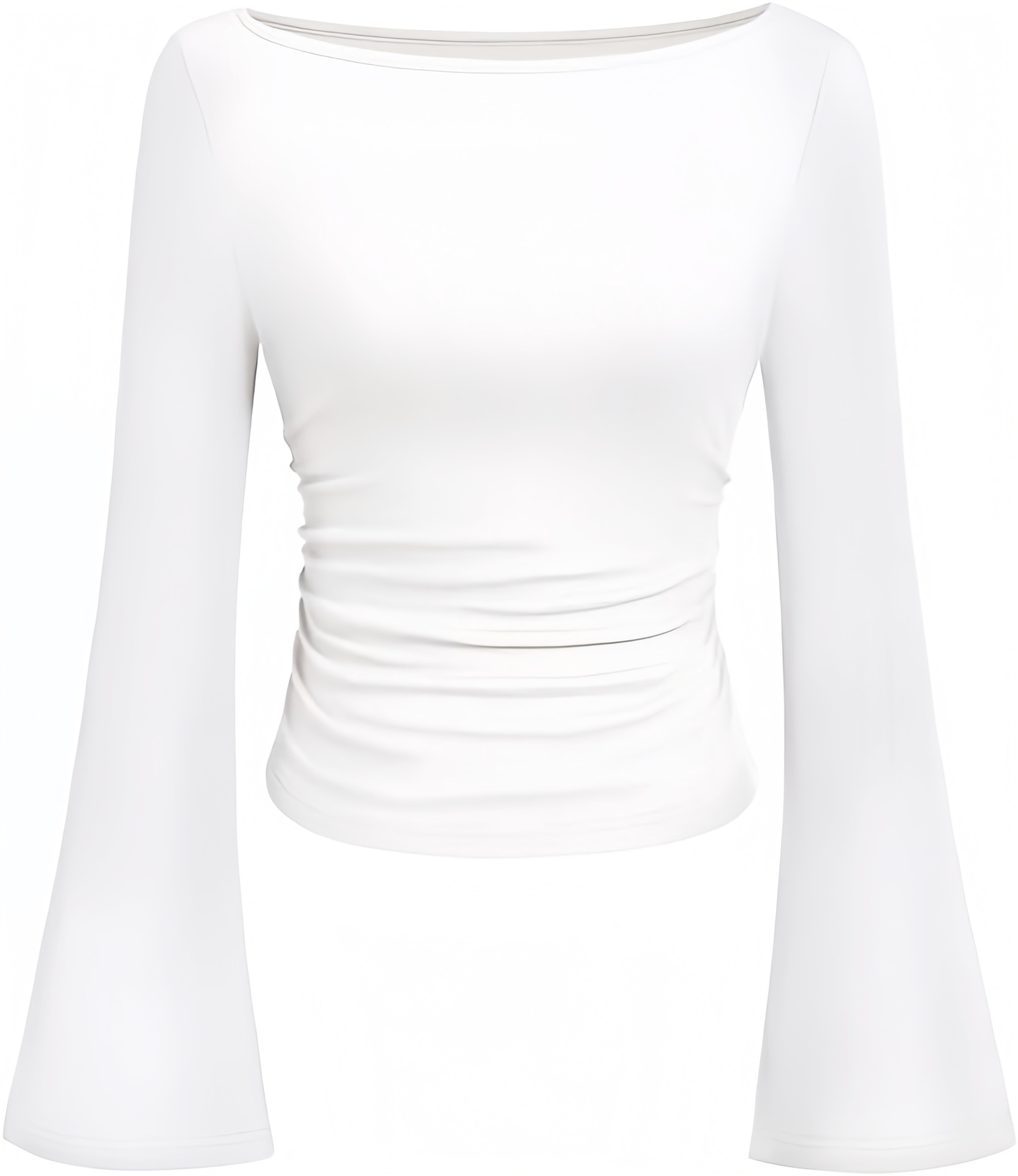 2025亚马逊跨境秋冬新款一字领百搭长袖t恤女装修身喇叭袖打底衫