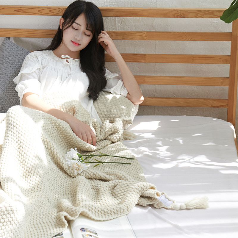 Nordic Tassel Knitted Ball Blanket Wool Blanket Office Air Conditioning Nap Blanket Shawl Throw Blanket Sofa Blanket Home Decor