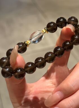 原创天然茶水晶圈手串搭配白水晶新中式水晶手链女款时尚级感
