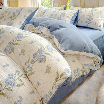 Class A Maternal and Infant Grade Jacquard Cotton Bed Four-piece Set French Pastoral Floral Dormitory Three-piece Bed Sheet Quilt Cover