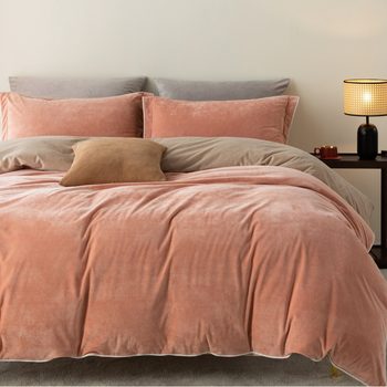 Class A Unprinted Dove Velvet Four-piece Set Baby Velvet Winter Double-sided fleece-lined Quilt Cover Bed Sheet Milk Velvet 4-piece Set