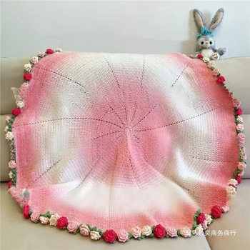 Hand-Knitted Blanket for Friends, Rose Bouquet, Crocheted Wool Ball Material Package, Crocheted Wool Ball, Flower Cotton