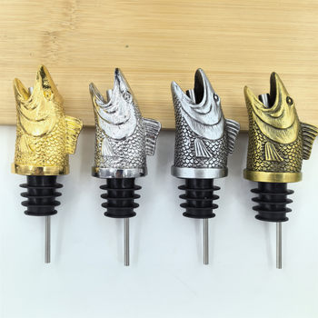 Source Manufacturer Alloy Dolphin Shark Tail Red Wine Bottle Stopper Gold Arowana Fish Head Wine Pourer Shark Head Wine Spout