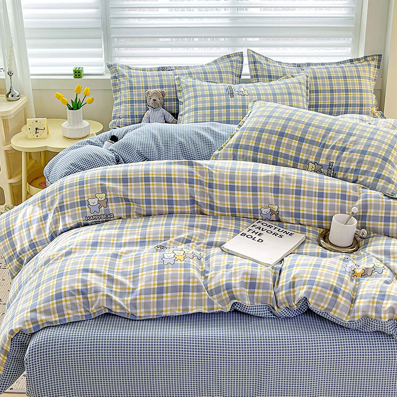 Class A Small Fresh Thickened Sanding Four-piece Set Washed Cotton Bed Sheet Quilt Cover Pillowcase Student Dormitory Three-piece Cover ins