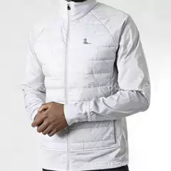 Cross-Border Men's New Style Warm Stand-Up Collar Zipper Long-Sleeve Running Sports Reflective Mixed Cotton Jacket in Stock White